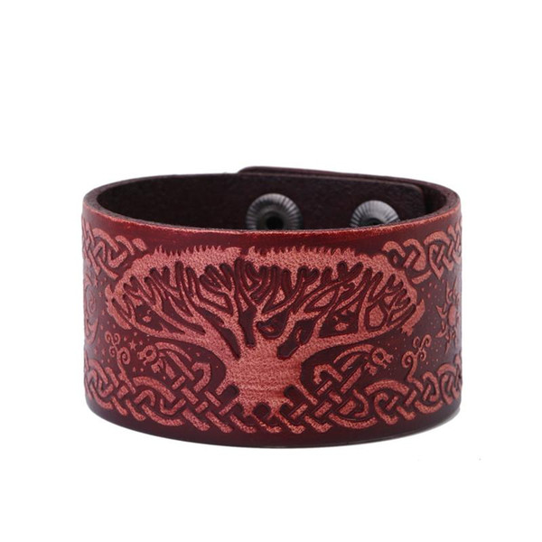 Wicca Handmade Amulet Nordic Talisman Leather Wristband Cuff Bracelet DIY with Snap Fasteners For Jewelry Gift