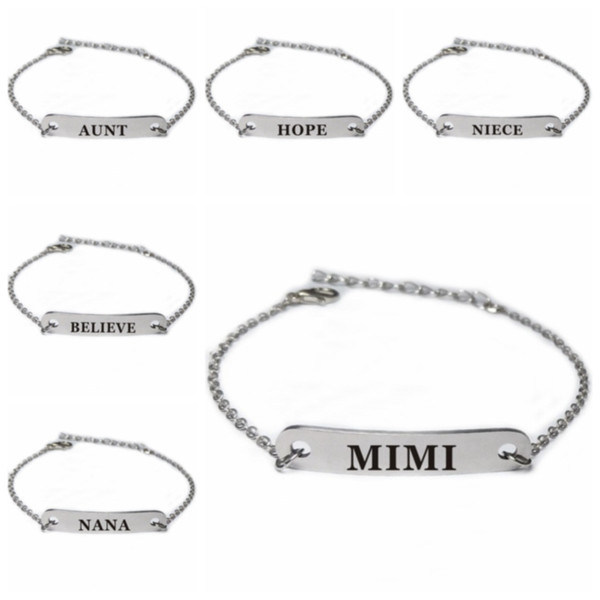 Engraved Stainless Steel Bracelet English Letters Family Mom Grandma Nana Bracelets Inspired Bracelet Bar Will and Sandy Drop Ship