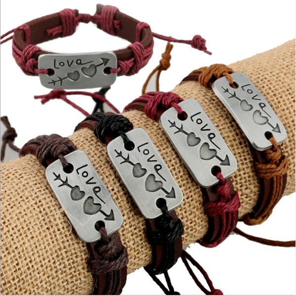 Stylish Leather Wristband ID Bracelets Handmade Cross Love Vintage Leather Wrap Bracelet Male Female Couple Leather Bracelets Gifts Mixed