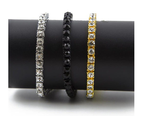 European and American fashion trend hip-hop personality accessories water drill ring men hip-hop 1 row of multi-color diamond bracelet Jewel