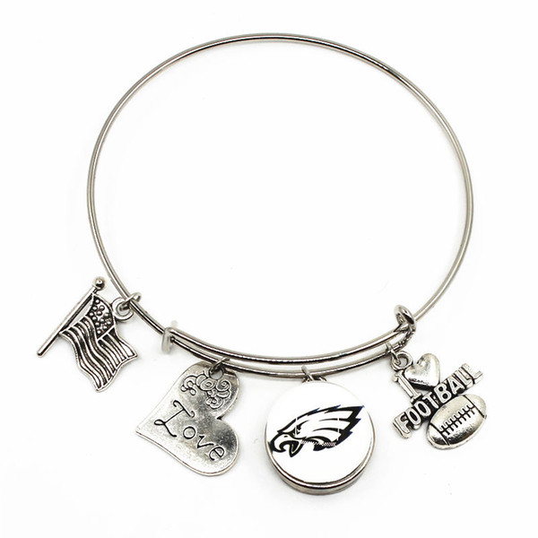 Newest 10pcs/lotHigh Quality Team With I Love Football Ginger Snap Button Adjustable Expandable Bangle charm bracelet