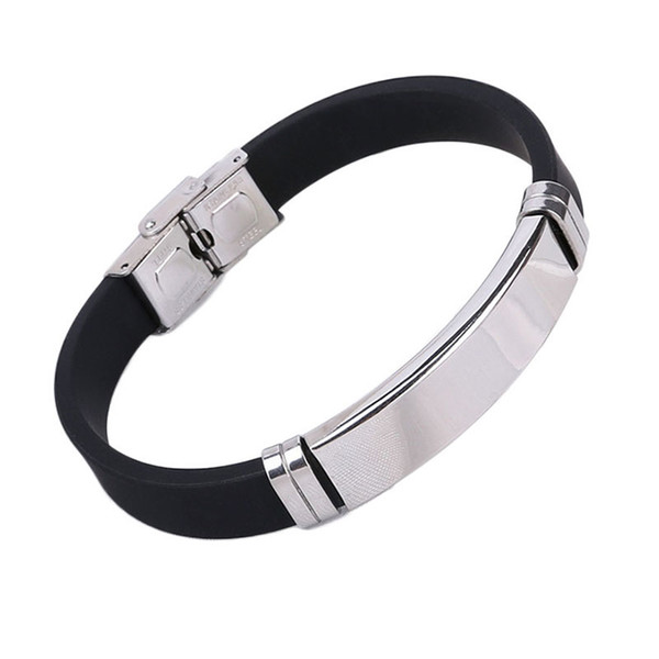 Stainless Steel Rubber Bracelet Wristband can Laser Engraving Customized Bangle for Men Fashion Bracelets Jewelry Wholesale