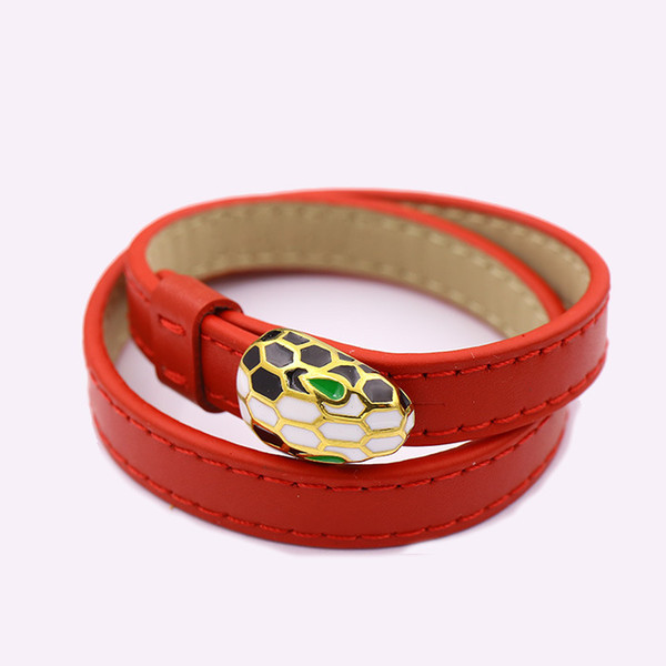 High-end brand exquisite jewelry Fashion drip plain multi-color leather bracelet double ring snake head bracelet 2018