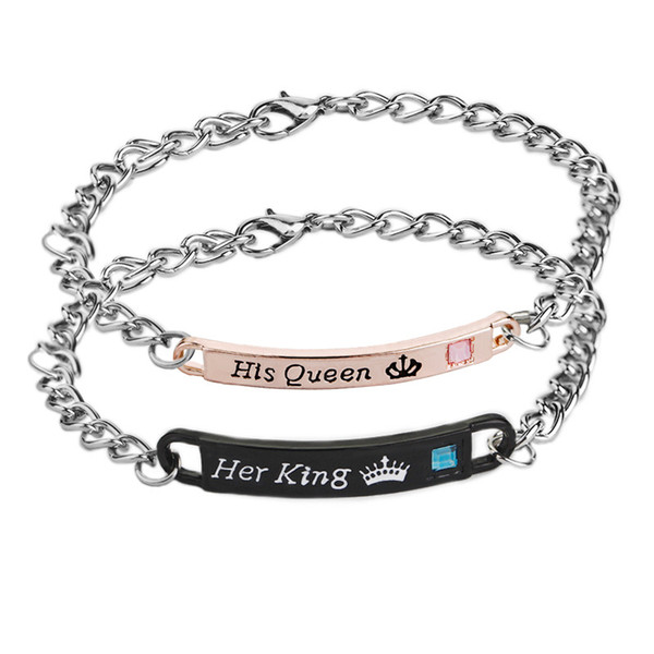 2019 Hot Couple Bracelets His Queen Her King Alloy Bracelets Heart Crown Charm For Lovers Bracelet Jewelry Gift