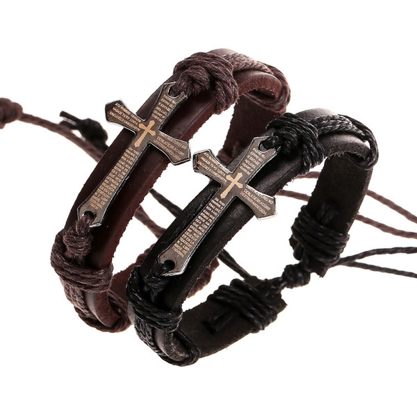 New Hot Bracelet For Women Men Jewelry Handmade Braid Genuine Leather bracelet Wrap Charm Cross Bracelets Fine Jewelry