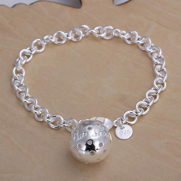 Lady/girl vogue Jewlery 925 sterling silver plating Charm pendant Hollow ball bracelets Shrimp buckle bracelet 10pcs/lot H043