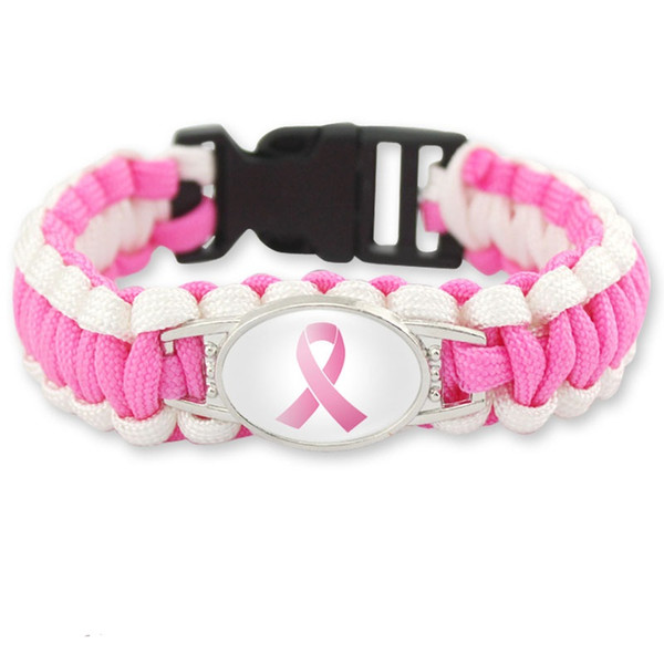 Statement Pink Ribbon Charm bracelets breast cancer Fighter awareness Outdoor Wristbands Bangle For women&men Sports Jewelry