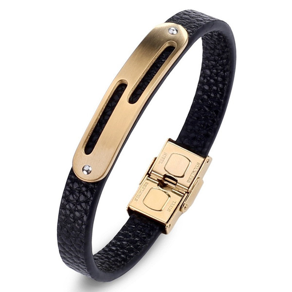 Gold Sliver Stainless Steel Classic Magnet Buckle Bracelet Genuine Leather Bracelet 3MM Simple Black Men Leather Bracelets for Birthday Gift