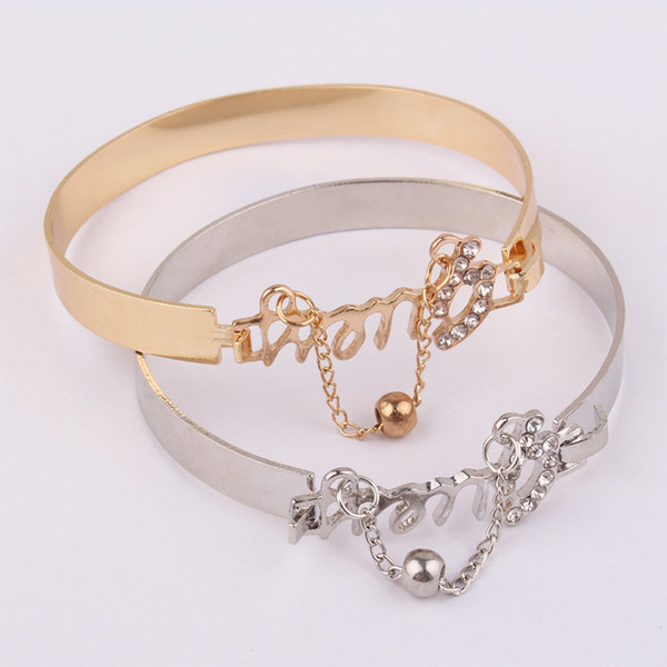 hot new English Q letter pendant opening Crystal bracelet gold / silver color fashion charm bracelet women luxury stainless steel jewelry