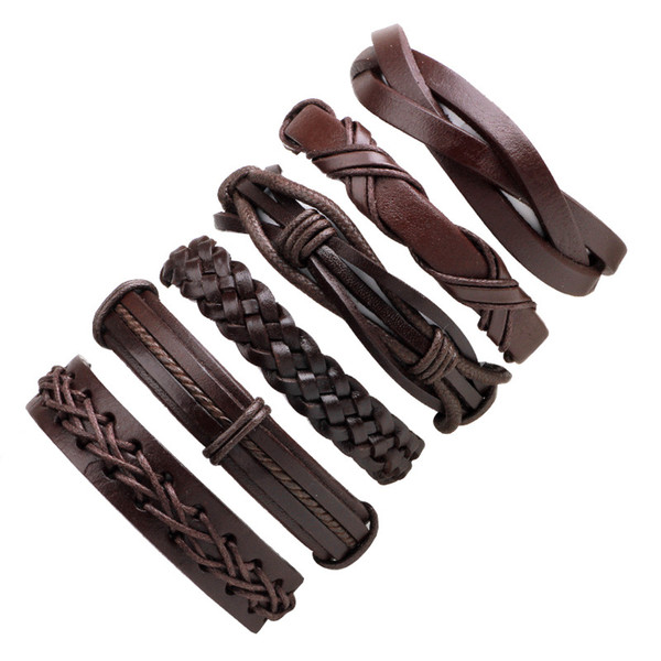 wax rope PU leather Bracelets Bangles mens weave multilayer leather bracelets Fashion Braided Handmade bangles 2019 hot sale