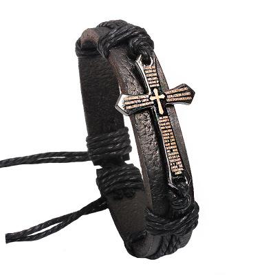 Hotting Vintage Genuine Leather Wristband Bracelets Handmade Cross Bible Stylish Leather Wrap Bracelet Male Female Couple Xmas gifts