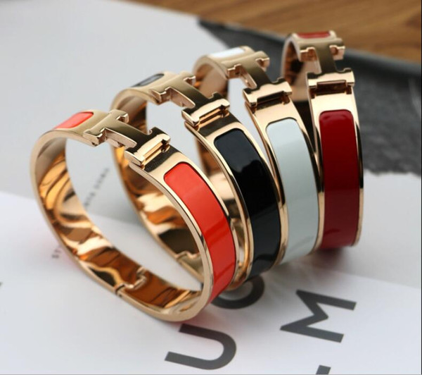 Top Qualitu 316L Titanium Steel 12mm H Bracelets Rose Gold Silver gold hardware Bangle Women and Men Famous brand pulsera fashion jewelry