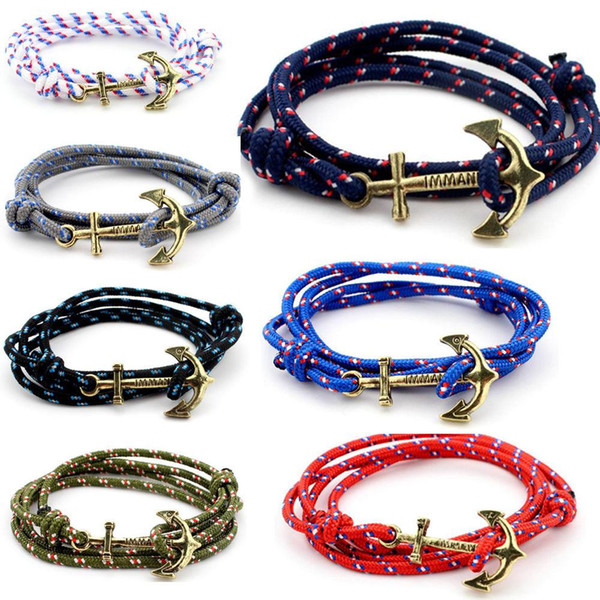 500pcs DHL Navy Styles Women Men Multilayer Leather Handmade Rope Wristband Anchor Bracelet Bangle Infinity Charm Bracelet NAR065