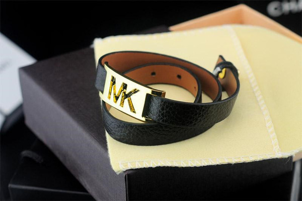 Fashion Design Letter Bracelets Metal Buckle Rivets Wide Bracelet Real Leather Bracelets Fashion Metal Cuff Bracelet Jewelry with Box