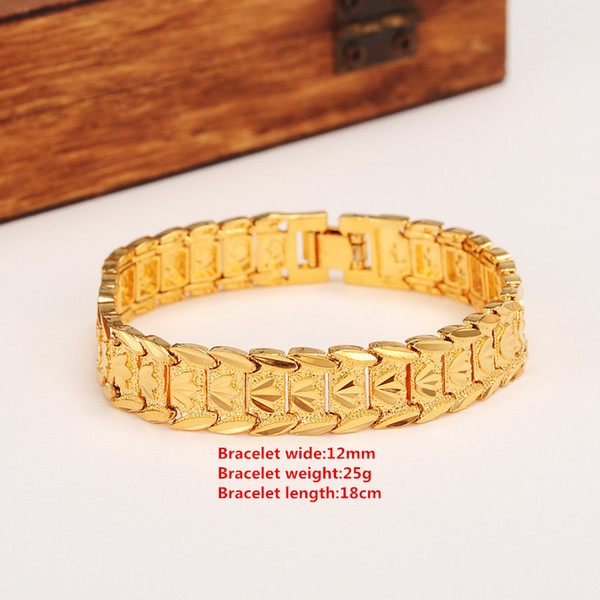 Eternal classics Wide ID Bracelet 14k Real Solid Yellow Gold Dubai Bangle Women Men's Trendy Hand Watchband Chain Jewelry