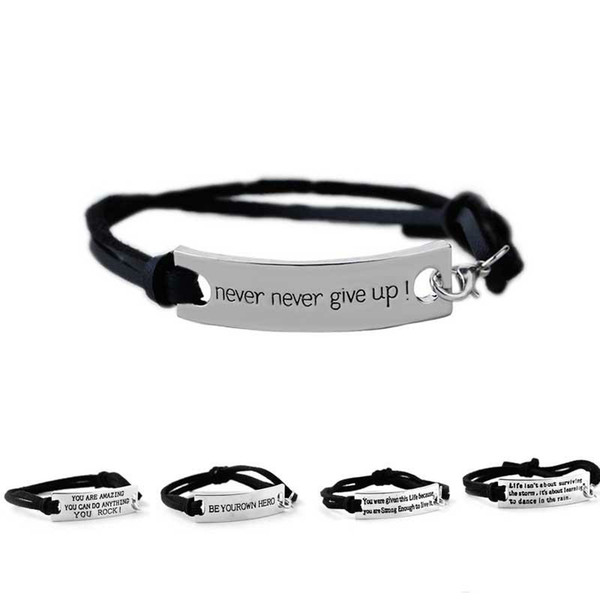 Hot sales Quote You are Amazing Never Never Give Up Bracelet Letter Id Tag Bracelets Leather Cuffs for Women Kids inspirational Jewelry