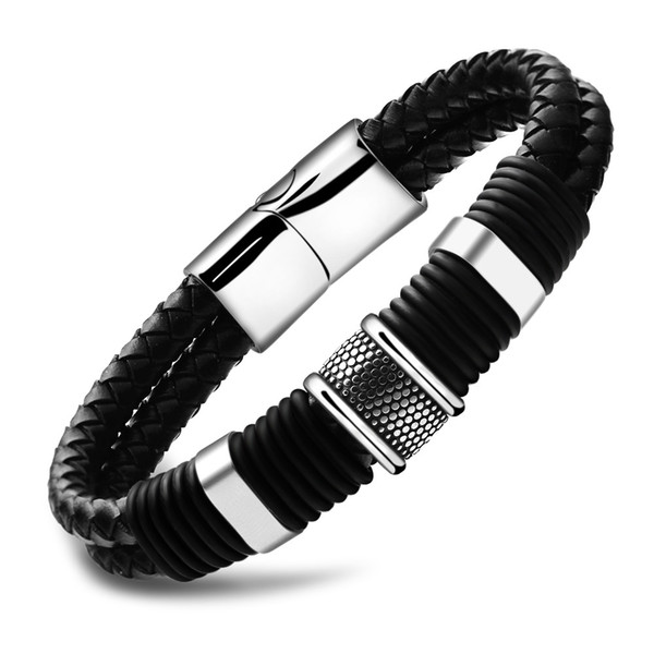 Bracelets 2019 Fashion Wide Mens Weave Chain Wristband Stainless Steel Leather Bracelet For Men Classic Bracelets Bangle Jewelry