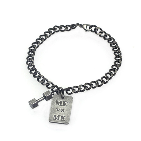 Fashion sports lock anti-silver id Bracelet European and American style Faith Belief Long Dumbbells Link Chain