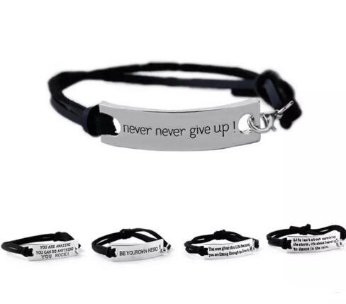 Quote You are Amazing Never Never Give Up Bracelet Letter Id Tag Bracelets Leather Cuffs for Women Kids inspirational Jewelry 9 Styles