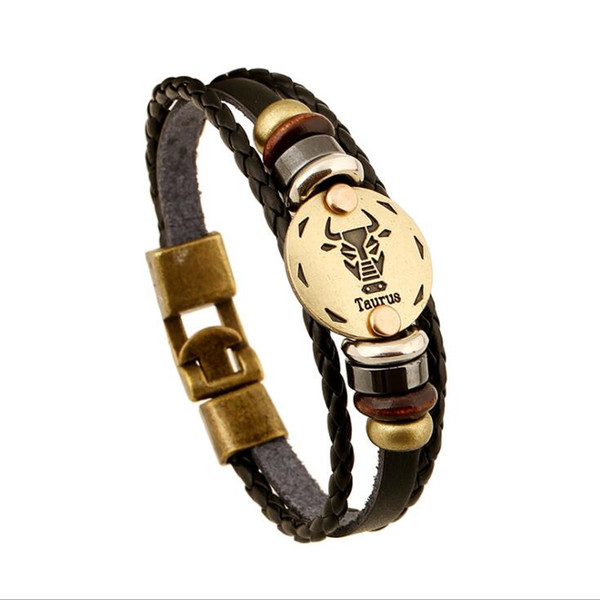 Taurus leather bracelet fashion zodiac bracelet birthday gift genuine leather couple accessories