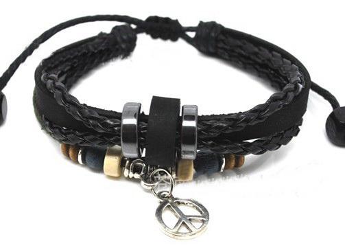 15% off!Peace Sign / Symbo l Wholesale Wristband Black leather Bracelet Unisex !44style!5pcs