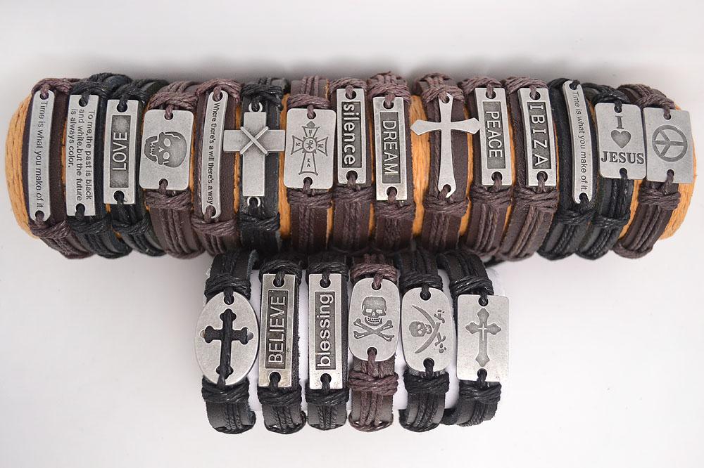 Wholesale lots Retro 21 mixed styles Handmade Genuine Leather Bracelets with Braided Hemp Rope Brand New