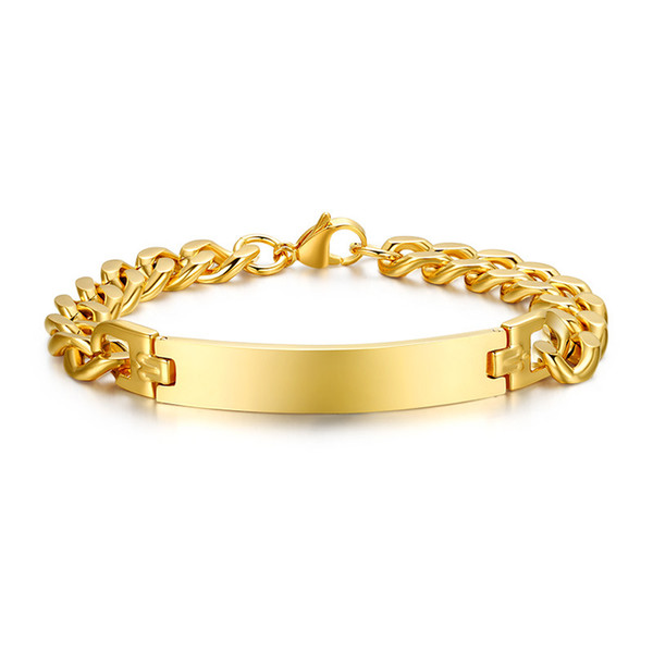 free shipping unisex hot fashion gold plated 316 stainless steel bracelet with id tag for engraving