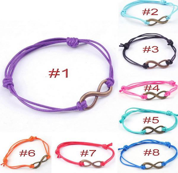 New Arrival Braided Rope Infinity Bracelet Alloy ID 8 colors Freeshipping