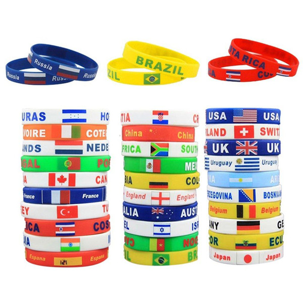 Sport Bracelets Flag Silicone Wristband Souvenir Men Football Fans Elastic Basketball Wrist Strap Gift