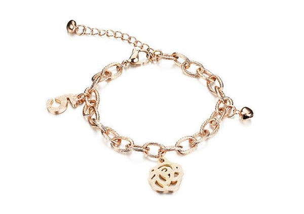 Korean flower digital bracelet titanium steel plating rose gold tide female wild hand jewelry