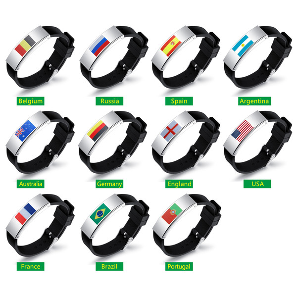 2018 World Cup Ball Fans Silicone Bracelet Men Women Country Flag Black Rubber Mens Fashion Bangles Womens Jewelry Accessories