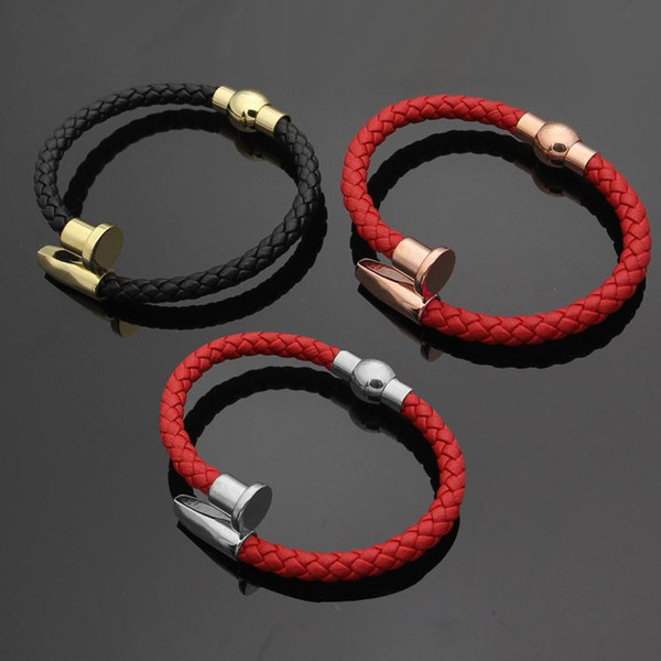 2018 new 316L stainless steel magnetic buckle nail couple love bracelet with leather bracelet men and women jewelry gift