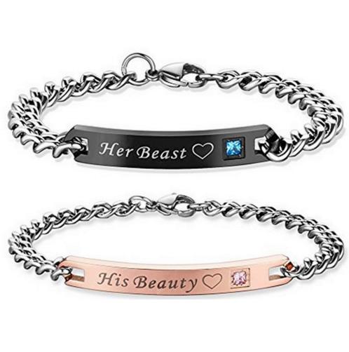 Popular 1PC and 2PC His Queen Her King Letters Titanium Steel Crystal Unisex Women Men Lovers' Bracelets Jewelry