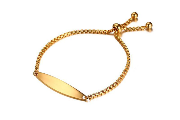 Personalized Women's Handmade Chain ID Bracelet Gold-color ID Tag Bracelets Adjustable Pulseira Free Engraving BR-436MG