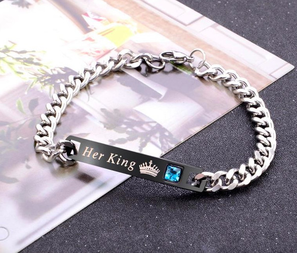 24pcs DIY Her King His Queen Couple Bracelets with Crytal Stone Lover Crown Charm Bracelets For Women Men Drop Shipping B443