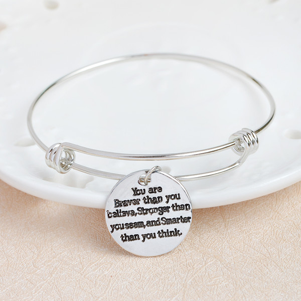 You are Braver Stronger Smarter than you think Inspirational Alloy Bracelet Expandable Bangle Gift for Women Men