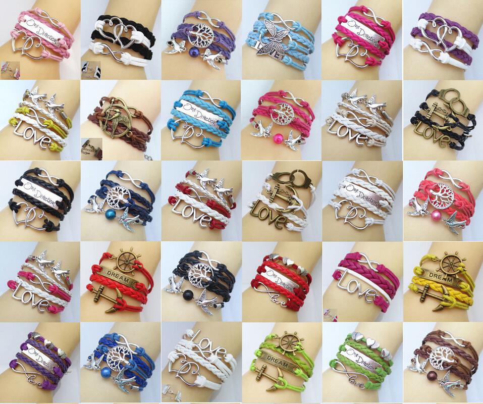 Hot Vintage Braided infinity Leather Bracelet,love charm Multilayer leather bracelet wholesale