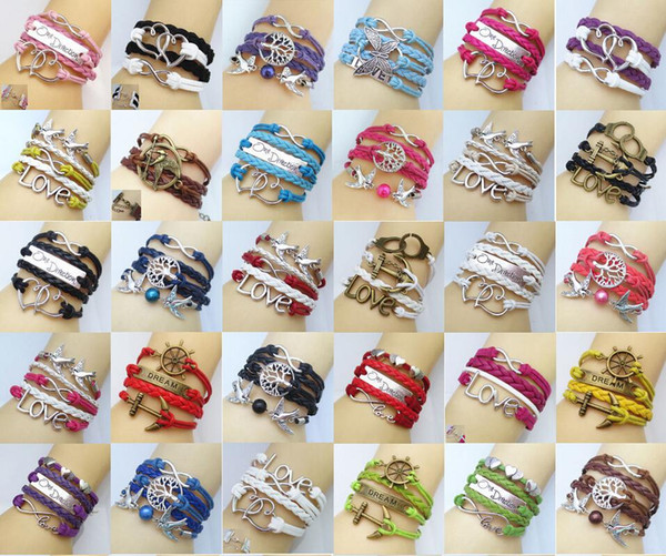 Hot Vintage Braided infinity Leather Bracelet,love charm Multilayer leather bracelet wholesale