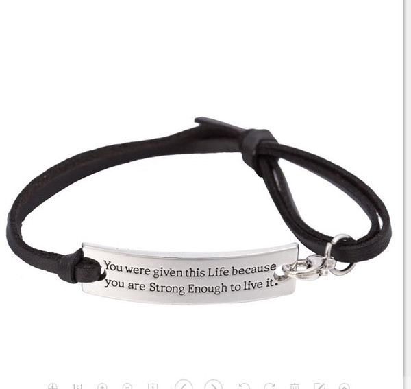 Myshape Engraved Message Rectangle Tag Shape Brown and Black PU Leather Bracelet Handmade Knot Leather Bracelets