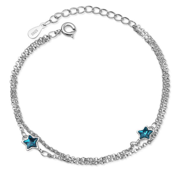 Simple Fashion Blue Crystal Star Bracelet Artificial Crystal Star Pentagram Bracelets Men Classic Chain Charms Bracelet For Women Jewelry