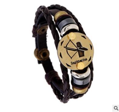 Twelve constellations, leather bracelet manufacturers, direct selling, cross border weaving, adjustable cowhide Bracelet students.