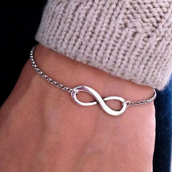 Womens Silver Infinity Endless Love Symbol Charm Adjustable Bracelet Gift for Women Girls