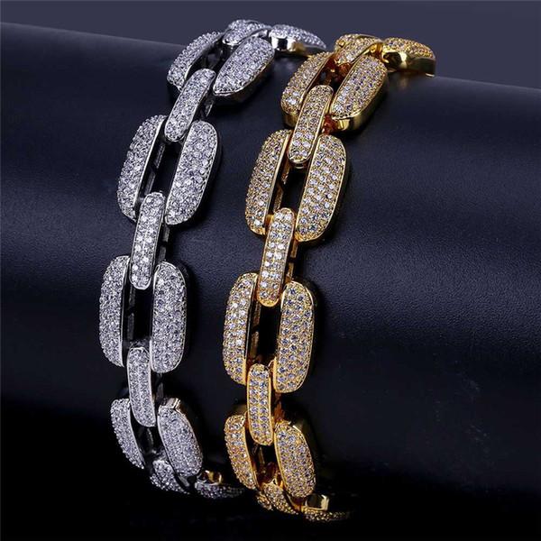 Hip hop men silver gold chain bracelet high-end micro - set zircon titanium steel bracelet