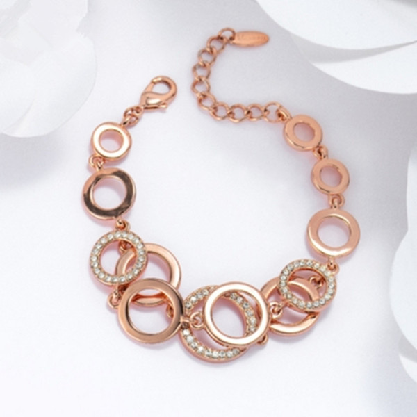 Rose Gold & Silver Color Circles Bracelet & Bangles for Woman Rhinestones Paved Double Layer Round Female Bracelets