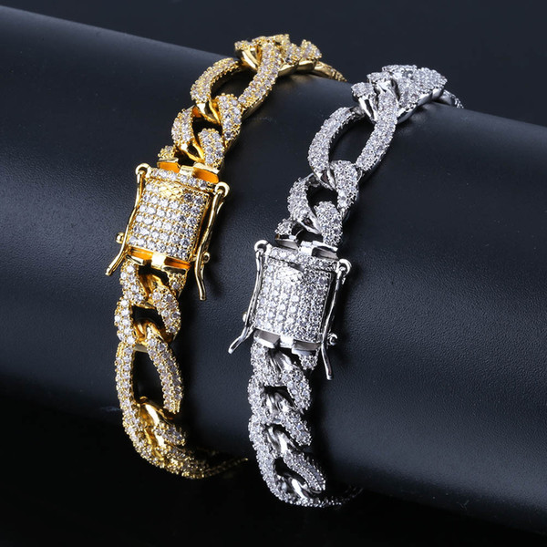 Hiphop American and European jewelry clasp men's Miami Cuban bracelet set with zircon gold-plated hiphop iron lock style bracelet