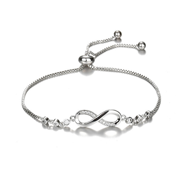 Luxurious Crystal Bracelet Silver Adjustable Infinity Charm Bracelets for Women Crystal Stones Bracelet Infinity Number 8 Chain Bracelets