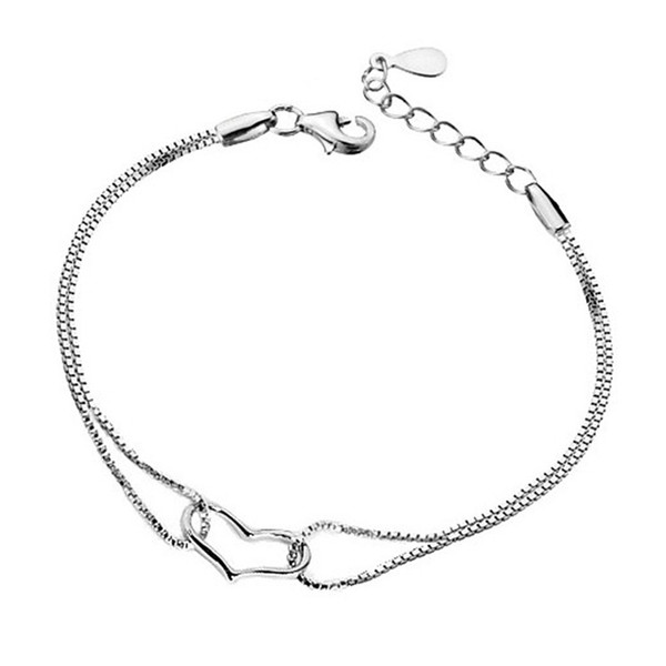 Hot Sale Charming Heart Bracelets&Bangles For Women Girls Silver Color Metal Bracelets Statement Jewelry Wedding Fashion Jewelry