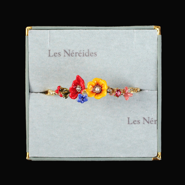 Les BSL nereides Winter Garden enamel glaze peony peach blossom yellow pearl adjustable bracelet woman