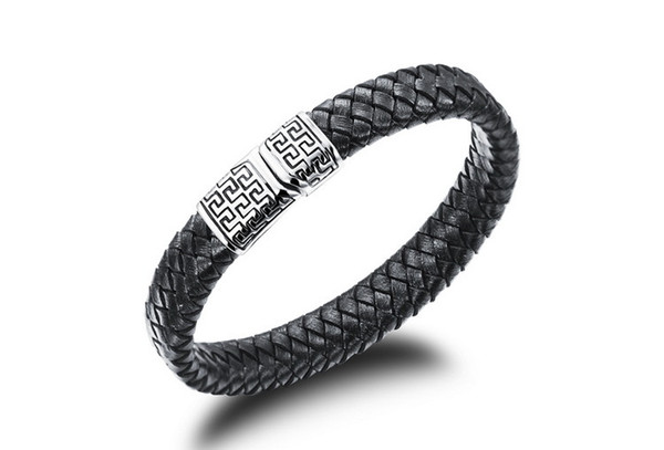 wholesale 316L Titanium steel Men magnetic buckle genuine leather braid bracelet for man bangle 18k real gold mont Ettike charm brac