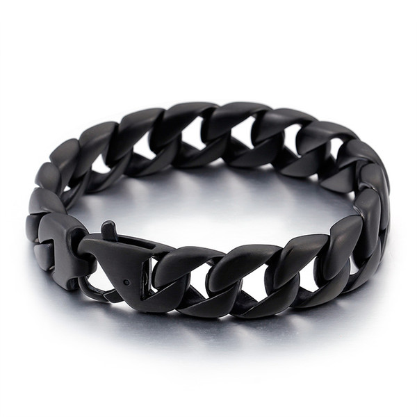 Wholesale 225*15mm Black Cuban Chain Bracelet For Men Male 316L Stainless Steel Punk Rock Bracelet Pulseras Jewelry